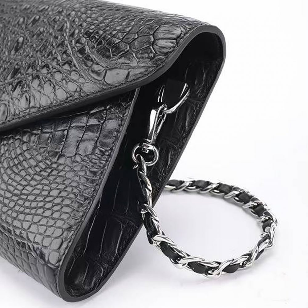 Túi đeo chéo quai xích da cá sấu gai màu đen - Hình ảnh 4